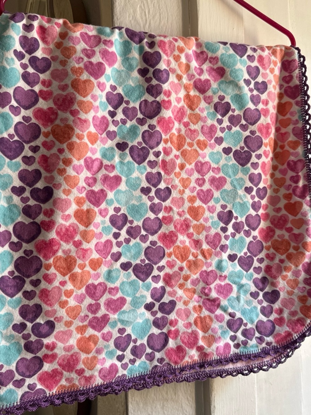 Heart-Print Cozy Throw Blanket in Purple, Pink, Teal & Coral - Brand Unspecified